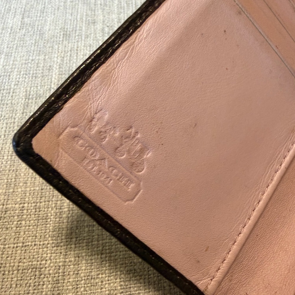 Coach Signature Canvas Checkbook Wallet Brown Leather Trim Snap Closure - Picture 8 of 9